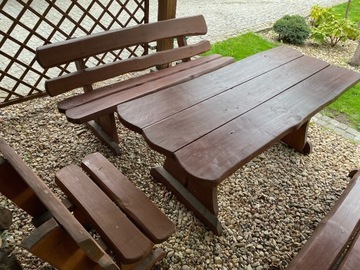 zestaw ogrodowy lite drewno stół 2 ławy 2 krzesła