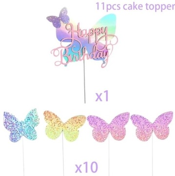 Motylki 11 szt ozdoba na tort Kolor różowy