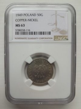 50 gr groszy 1949 miedzionikiel NGC MS63