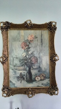 Obraz olejny martwa natura róża, duży, rama