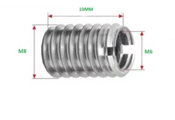 Tulejka gwintowana, redukcja M8 na M6 INOX 10mm