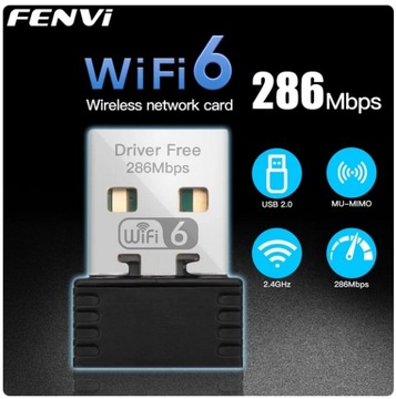 Karta WIFI 6 USB Adapter 2.4GHz 286Mbps