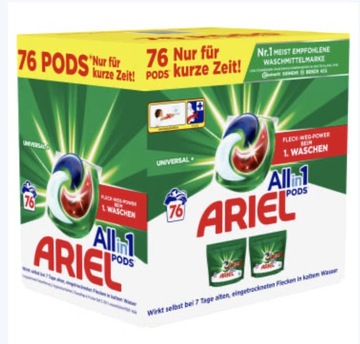 Ariel kapsułki do prania uniwersalne 76 z Niemiec