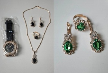 Dwa komplety biżuterii czarna zielona glamour 