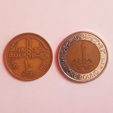 Monety, Egipt 10 piastr 1992 i 1 funt