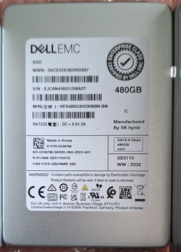 Dysk serwerowy DELL 480GB SSD 2,5" 03397M 