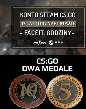 KONTO STEAM Z CS:GO |CS2 17 LAT | ŻETONY MEDALE