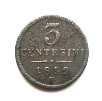 3 Centesimi 1852 r. V - Austria-Lombardia-Wenecja