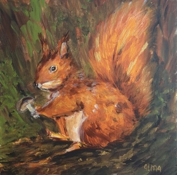 Obraz ręcznie malowany  25x25 cm wiewiórka