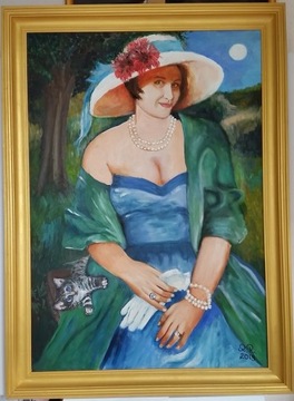 Obraz olejny "Dama z kotkiem"