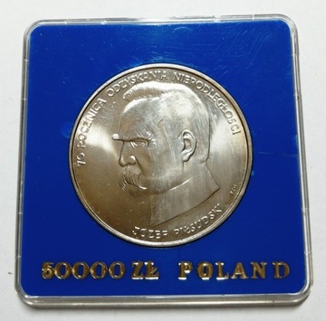 50000 zł Piłsudski moneta w pudełku  PRL