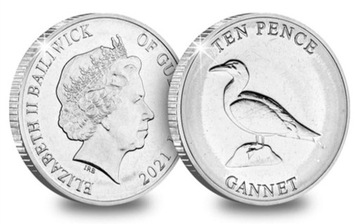 Guernsey 10 pence 2021 BUNC ptaki Głuptak