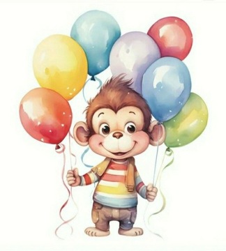 Naklejki - duża małpka z balonami