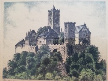 Wartburg zamek. Akwaforta grafika. A. Remo