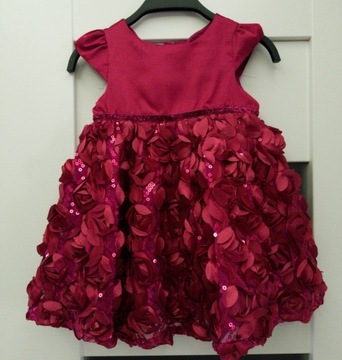 burgundowa sukienka elegancka kwiaty 80cm Smyk