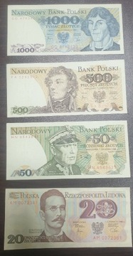 Banknoty  1000  500,50,20 zł 