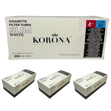 4 x KORONA SLIM WHITE 250 szt GILZY PAPIEROSOWE