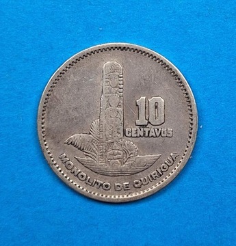 Gwatemala 10 centavo 1957, dobry stan srebro 0,720