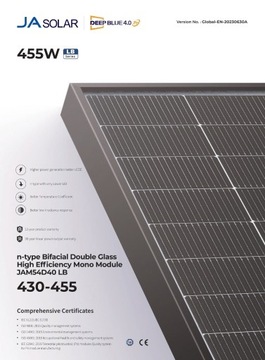 Moduł panel fotowoltaiczny JA Solar 440W bifacjal