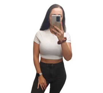 Biały crop top z rękawkiem Shein rozmiar M