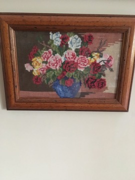 Obraz haft krzyżykowy kwiat róże   35x25 cm z ramk