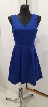 Granatowa kobaltowa rozkloszowana sukienka Camaieu S 98% cotton