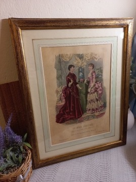 Duży stary  obraz  ''Moda'' 1883r