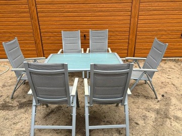 Komplet stół 6 krzeseł z regulowanym oparciem