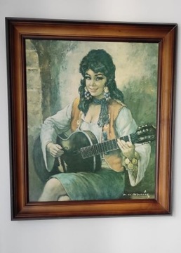Portret Cyganki z gitarą - reprodukcja w ramie