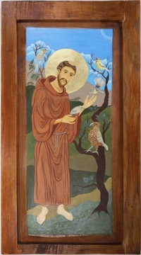 Św. Franciszek ikona na starych drzwiach 47x83 cm