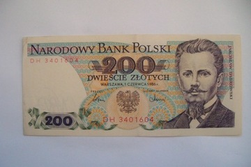 Polska Banknot PRL 200 zł.1986 r.seria DH