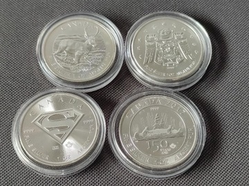 Srebrne monety Kanadyjskie 4x 1OZ  próba 9999
