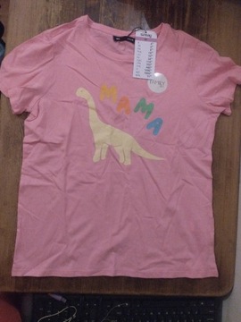 Nowa bluzka Sinsay "Mama" z dinozaurem, bawełna, M