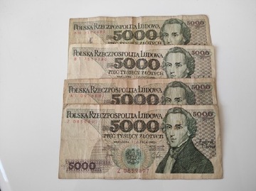 5000 złotych PRL roczniki 82-86 4 sztuki