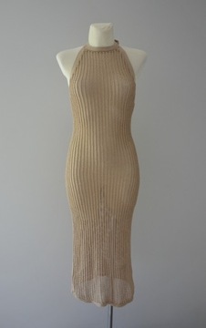 H&M beżowa ażurowa sukienka midi 36 S