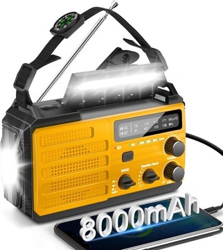 Awaryjne solarne radio, światło, SOS 8000 mAh