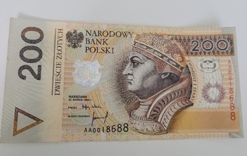 Banknot 200 zł seria AA z 1994 roku