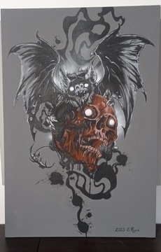 Obraz czaszka nietoperz, goth, akryl 85 x 125