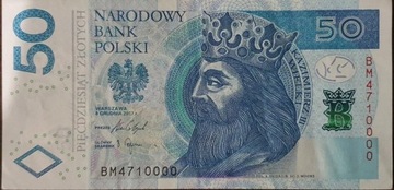 Unikatowy Obiegowy Banknot 50zł Seria BM4710000