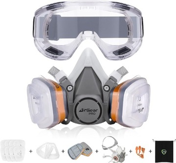 Maska antypyłowa AirGearPro wielorazowa z filtrami A1P2  plus okulary