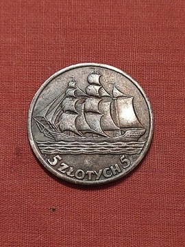 5 złotych 1936 statek żaglowiec Polska moneta wykopki monet