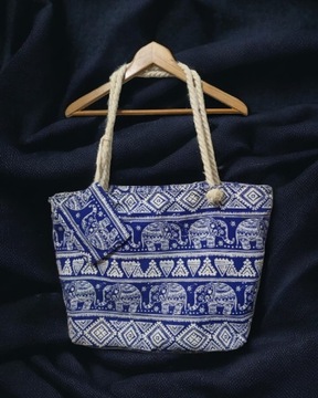 torba worek na zakupy shopping bag niebieska biała