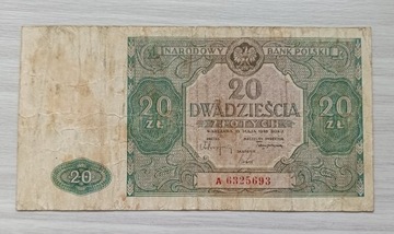 Banknot 20 złotych 1946r. SERIA A !