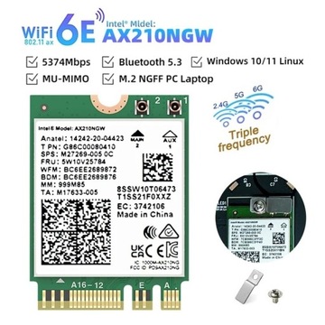 Karta Intel Wi-Fi 6E AX210NGW  Bluetooth 5.3, NGFF