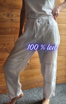Lniane spodnie, szerokie nogawki F&F 100% len