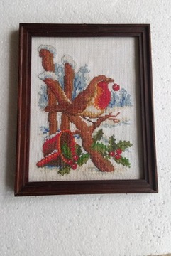 Ptaszek zimową porą - 21 x 26 cm -haft krzyżykowy