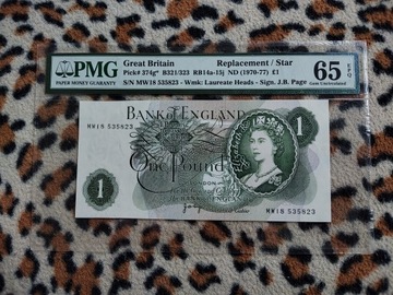 1 funt Anglia Elżbieta II PMG grading 1970