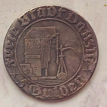 Stara Moneta Polska Gdańsk Żuraw 5 Guldenów 1932