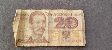 Stary banknot 20zł 1982r. Romuald Traugutt