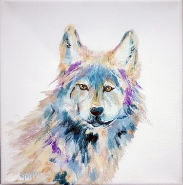 Obraz ręcznie malowany wilk 20x20 cm wilki